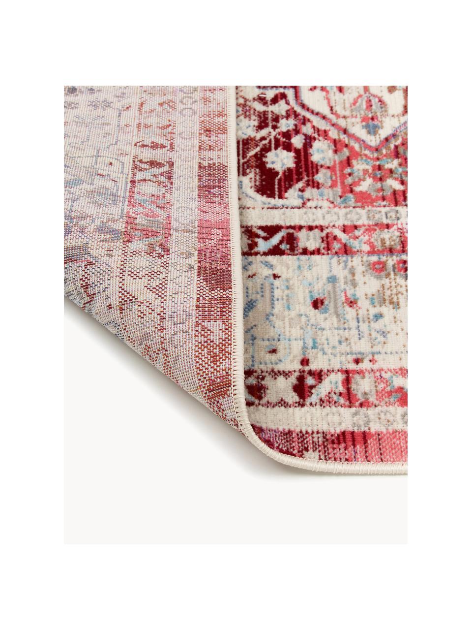 Alfombra de estilo vintage Kashan, Parte superior: 100% polipropileno, Reverso: látex, Tonos rojos y beige, An 121 x L 173 cm (Tamaño S)