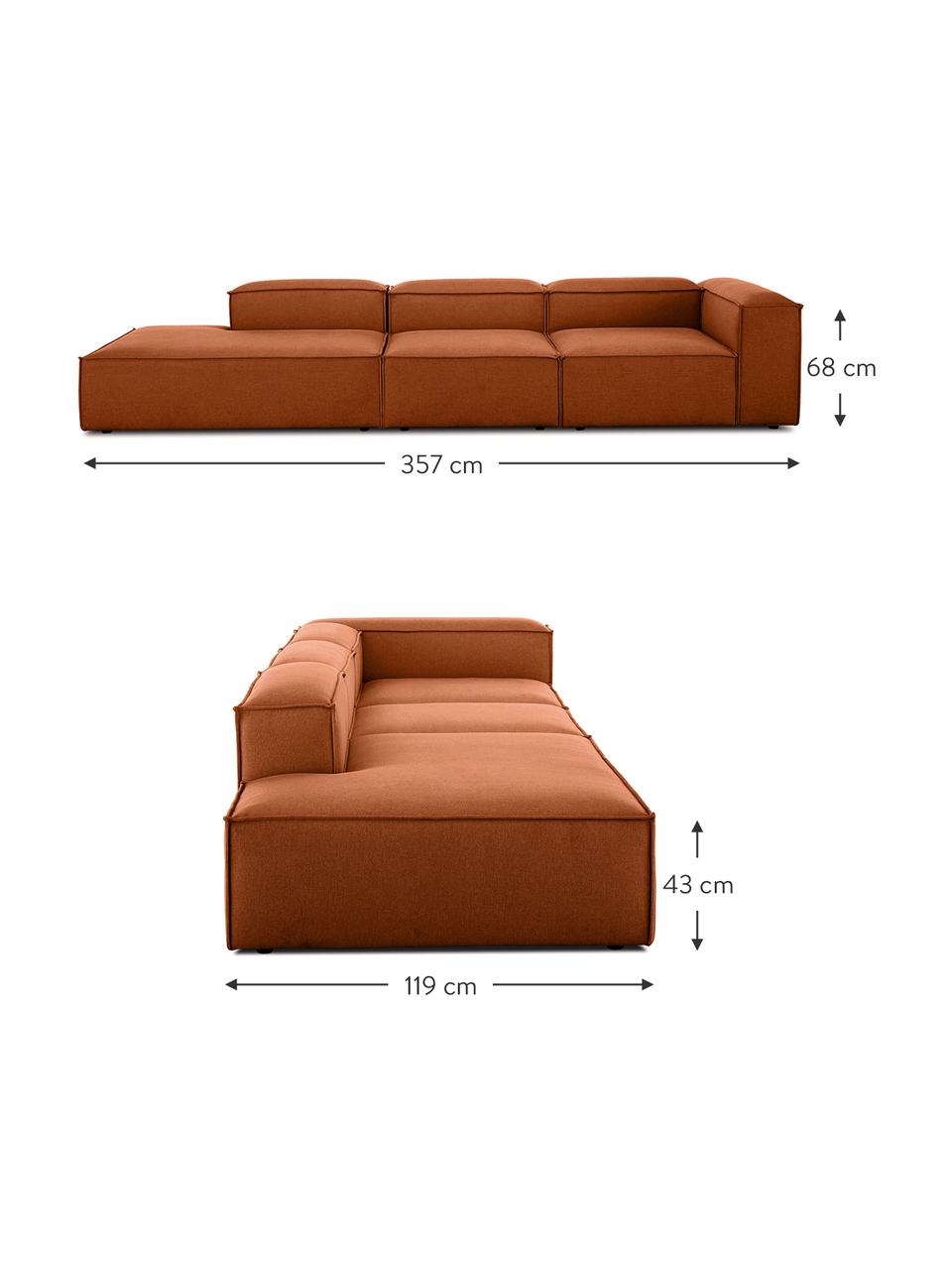 Diván modular grande Lennon, Tapizado: poliéster Alta resistenci, Estructura: madera de pino maciza, ma, Patas: plástico, Tejido terracota, An 357 x F 119 cm, respaldo izquierdo