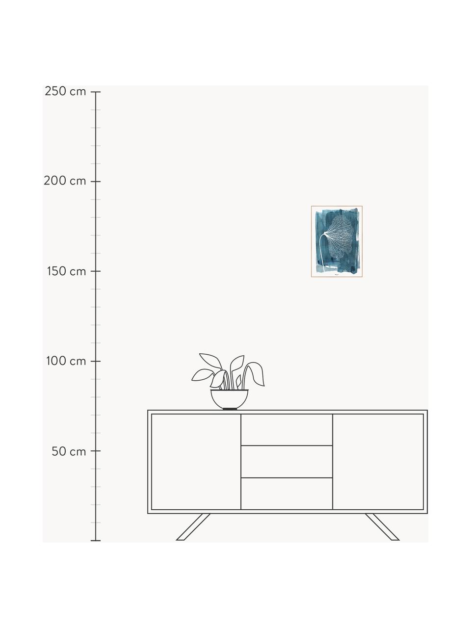 Zarámovaný digitální tisk White Ginko, Modrá, bílá, Š 31 cm, V 40 cm