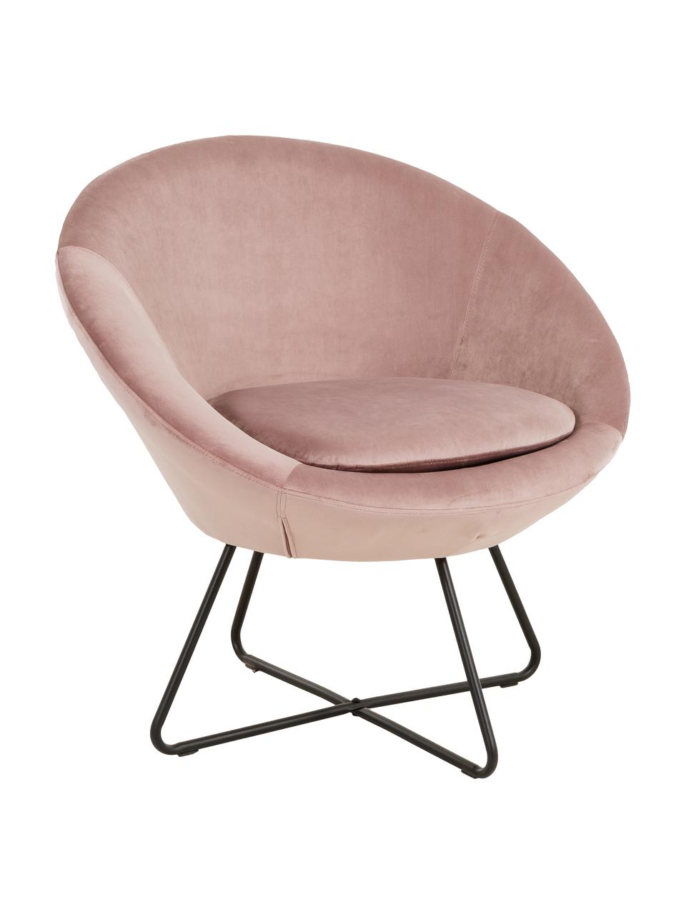 Sillón cóctel de terciopelo Center, Tapizado: terciopelo de poliéster A, Estructura: metal con pintura en polv, Terciopelo rosa palo, An 82 x F 71 cm