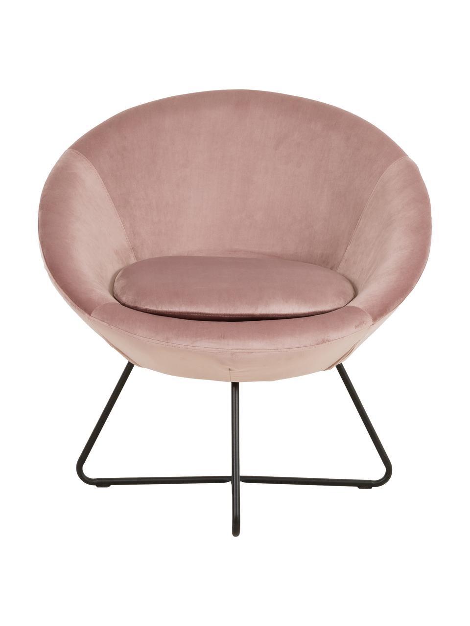 Sillón cóctel de terciopelo Center, Tapizado: terciopelo de poliéster A, Estructura: metal con pintura en polv, Terciopelo rosa palo, An 82 x F 71 cm