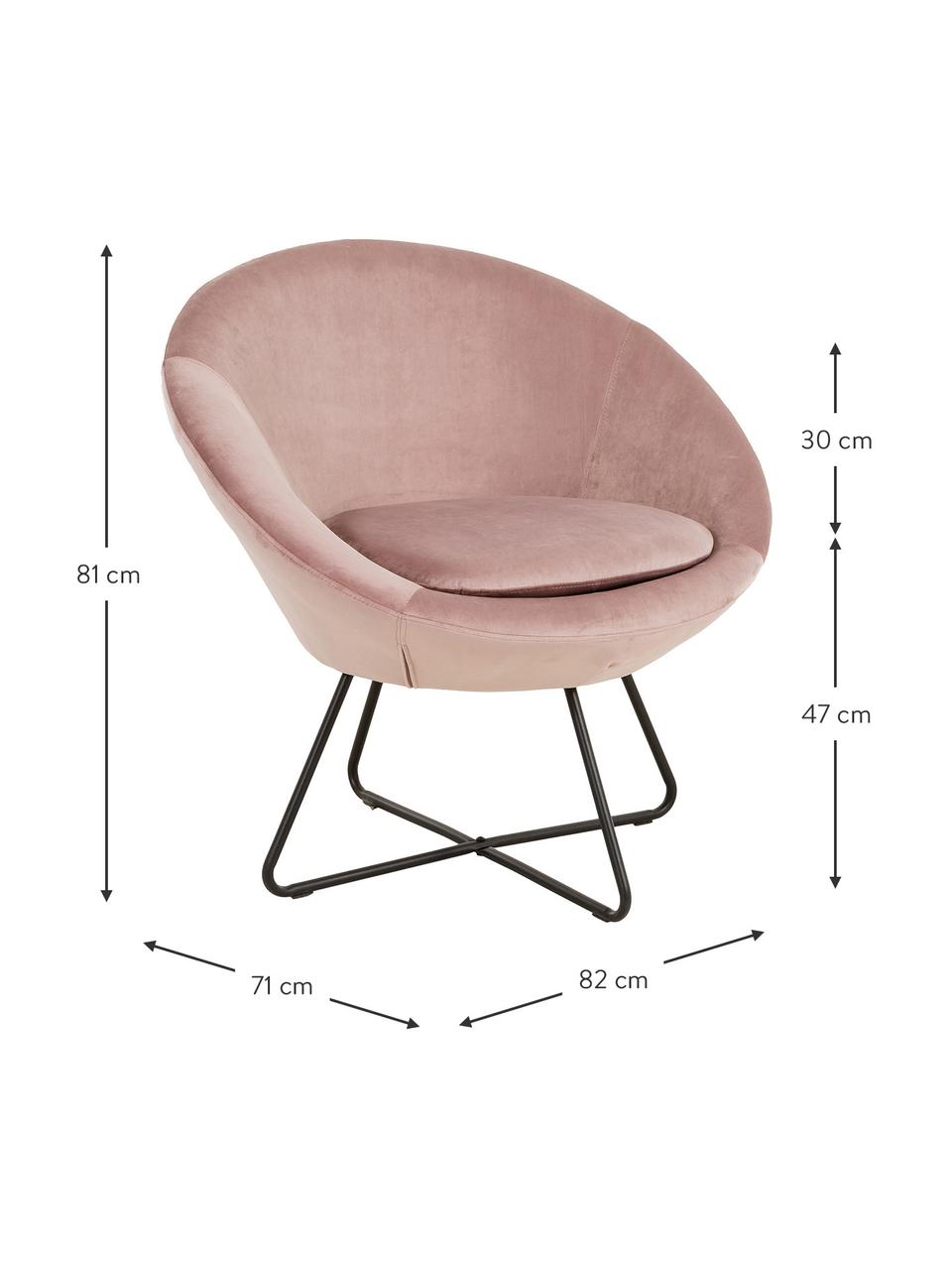 Sillón cóctel de terciopelo Center, Tapizado: terciopelo de poliéster A, Estructura: metal con pintura en polv, Terciopelo rosa palo, An 82 x F 71 cm