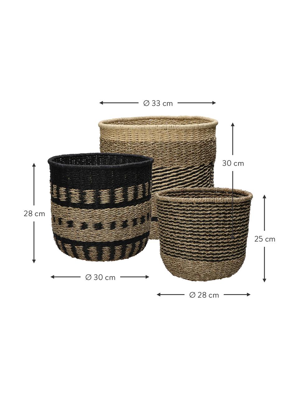 Set de cestas de seegras Banda, 3 pzas., Algas marinas, Tonos marrones, negro, beige, Set de diferentes tamaños