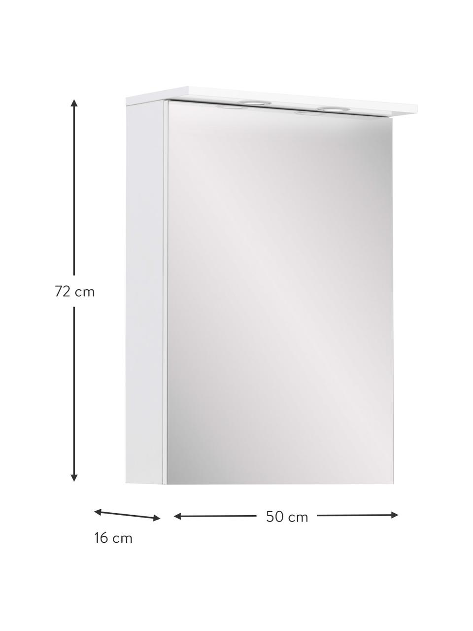 Bad-Spiegelschrank Palladia mit LED-Beleuchtung, Korpus: Spanplatte mit Melaminhar, Einlegeböden: Glas, Spiegelfläche: Spiegelglas, Weiß, B 50 x H 72 cm