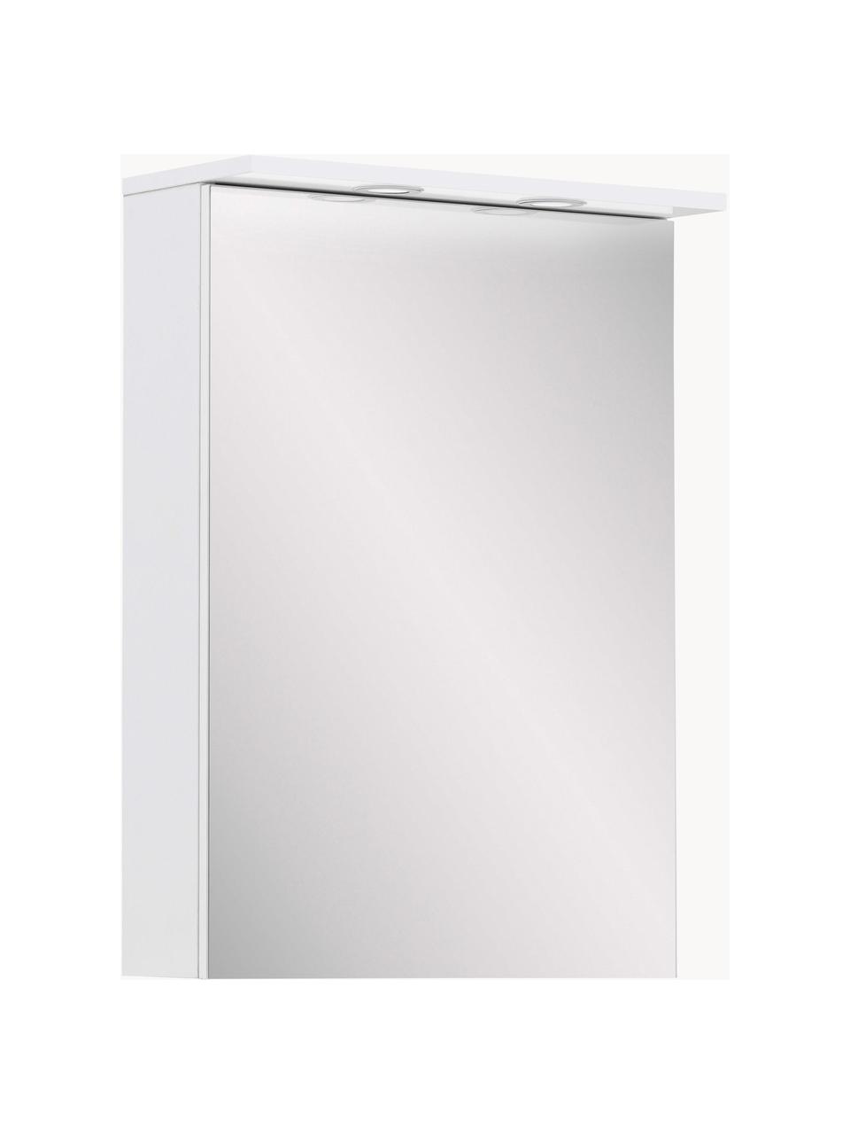 Bad-Spiegelschrank Palladia mit LED-Beleuchtung, Korpus: Spanplatte mit Melaminhar, Einlegeböden: Glas, Spiegelfläche: Spiegelglas, Weiß, B 50 x H 72 cm