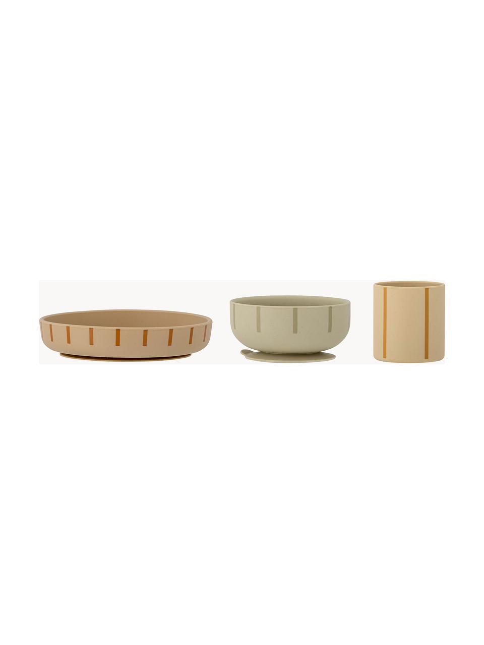 Set di 3 stoviglie per bambini Levi, Silicone, Beige, marrone chiaro, verde oliva, Set in varie misure