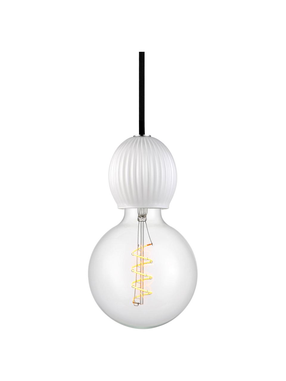 Lámpara de techo pequeña de vidrio CPH, Anclaje: plástico, Cable: cubierto en tela, Blanco opalino, Ø 8 x Al 9 cm