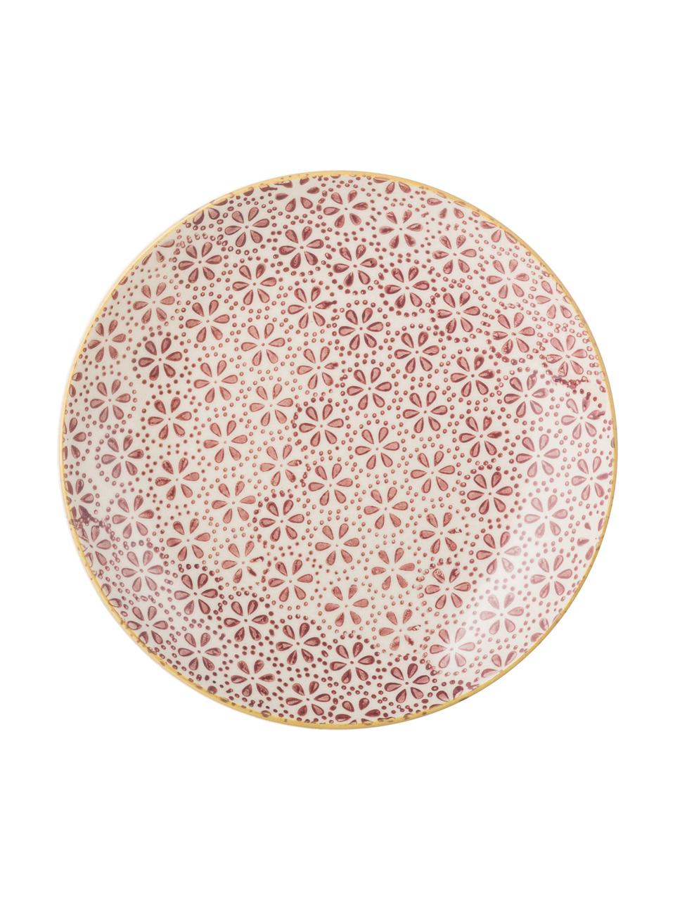 Handbeschilderd broodbord Patrizia met een speels patroon, set van 3, Keramiek, Crèmewit, rood, geel, blauw, Ø 16 cm