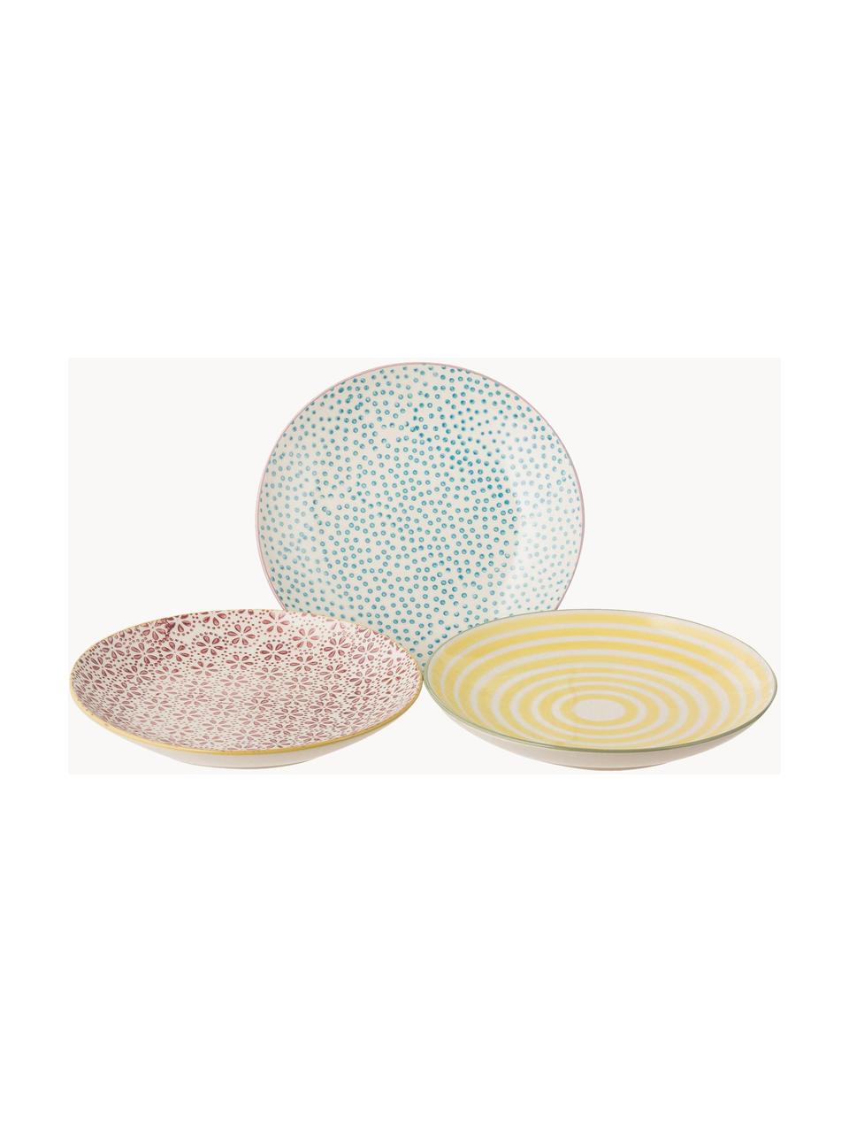 Assiettes à pain peintes main Holly, 3 élém., Grès cérame, Blanc crème, rouge, jaune, bleu, Ø 16 cm