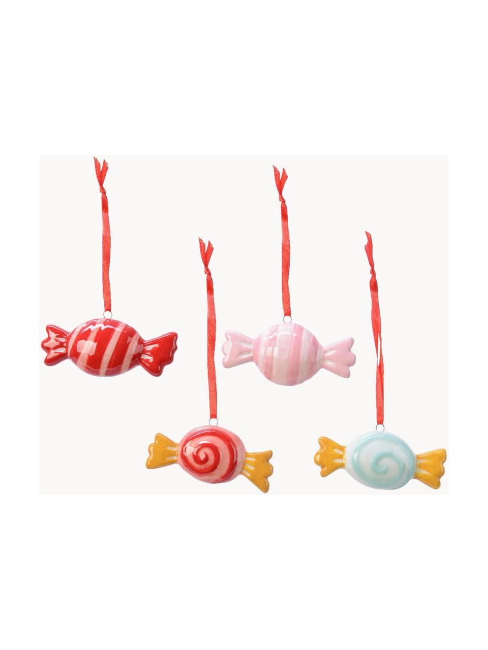 Set 4 addobbi per albero Bonbons, Dolomite, Rosa, rosso, blu, Larg. 7 x Alt. 4 cm