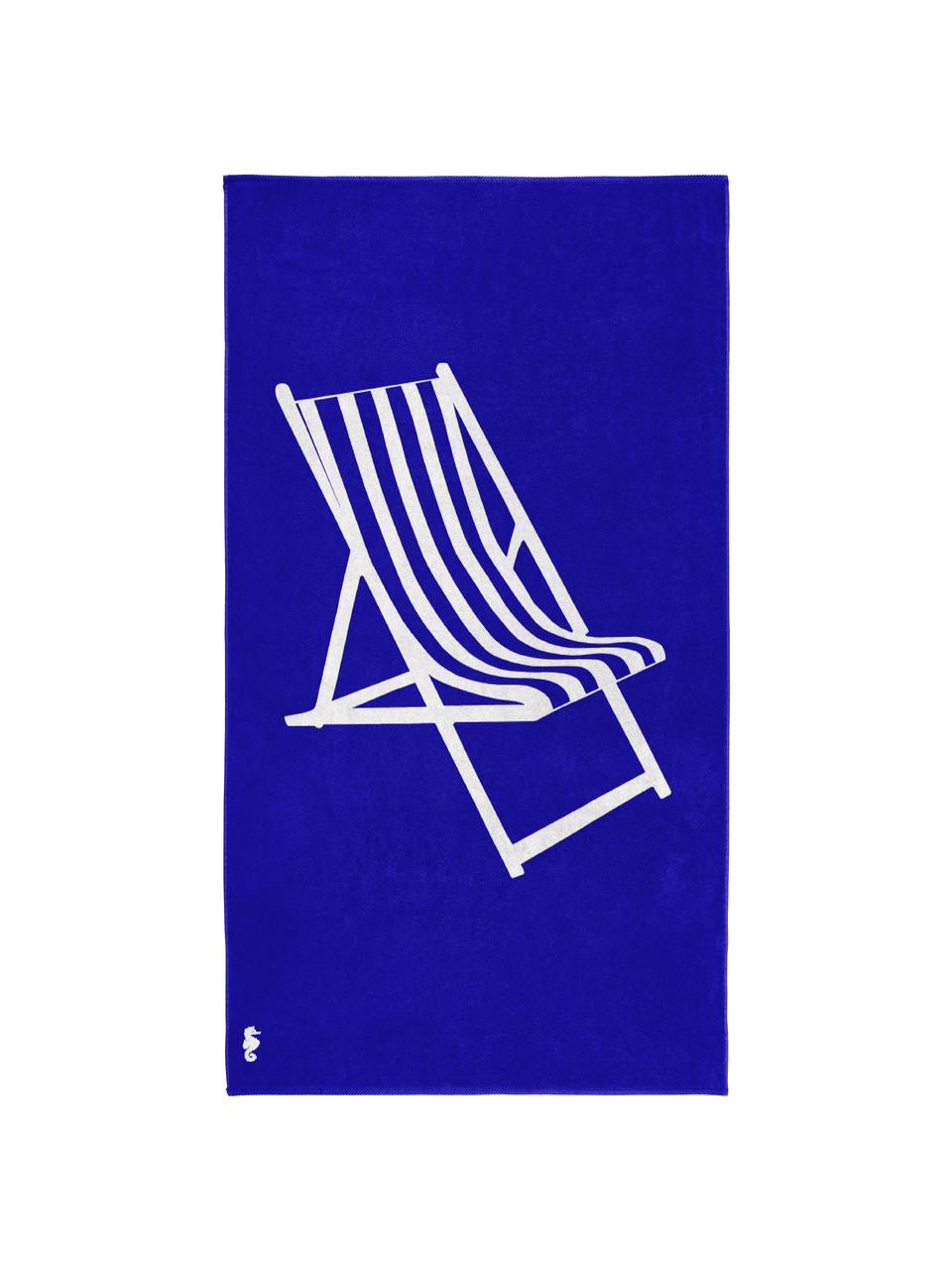 Ręcznik plażowy Take a Seat, 100% egipska bawełna, materiał o średniej gramaturze, 420 g/m², Niebieski, biały, S 100 x D 180 cm