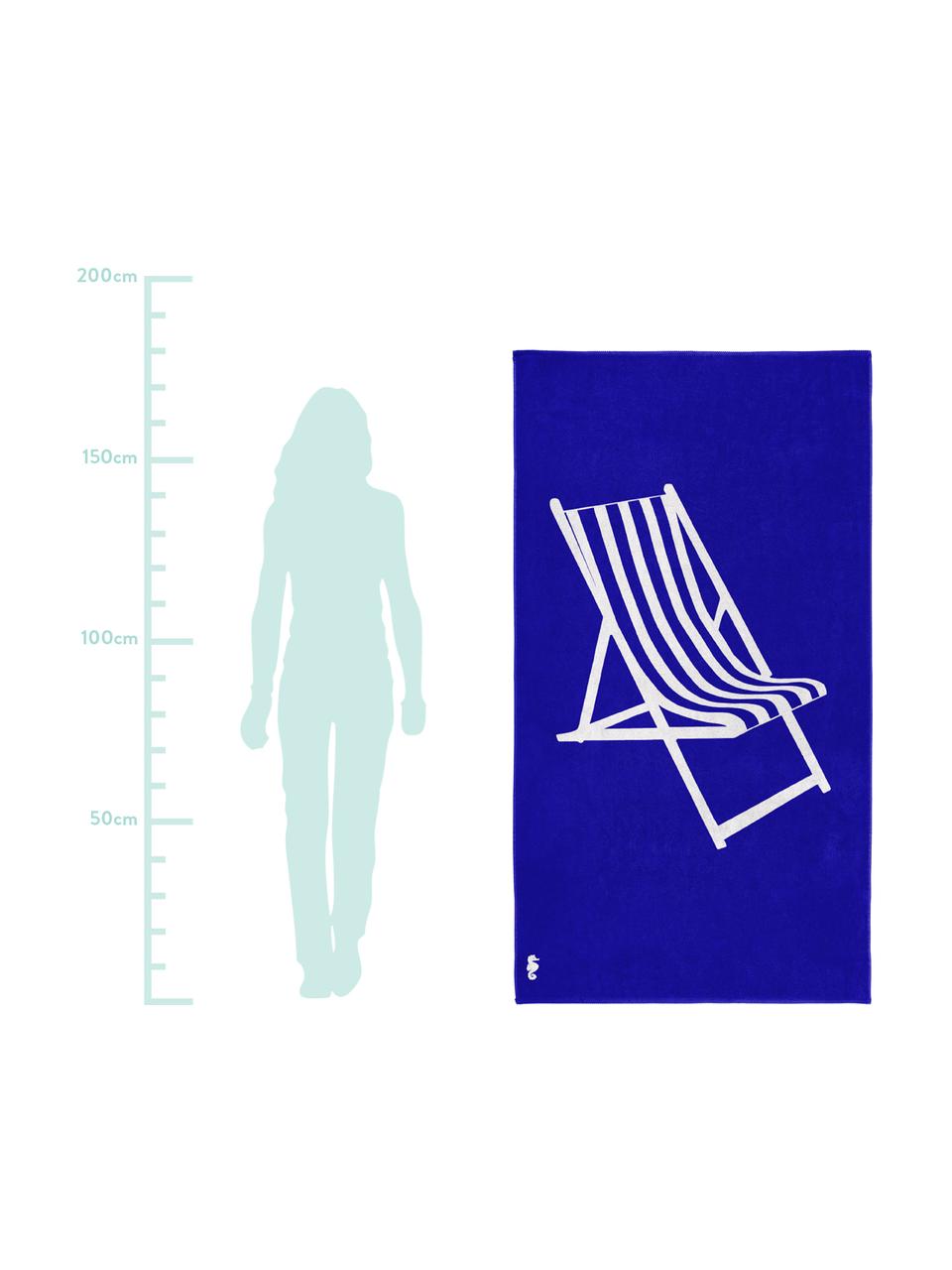 Strandtuch Take a Seat mit sommerlichem Motiv, 100% ägyptische Baumwolle
mittelschwere Stoffqualität, 420 g/m², Blau, Weiss, 100 x 180 cm