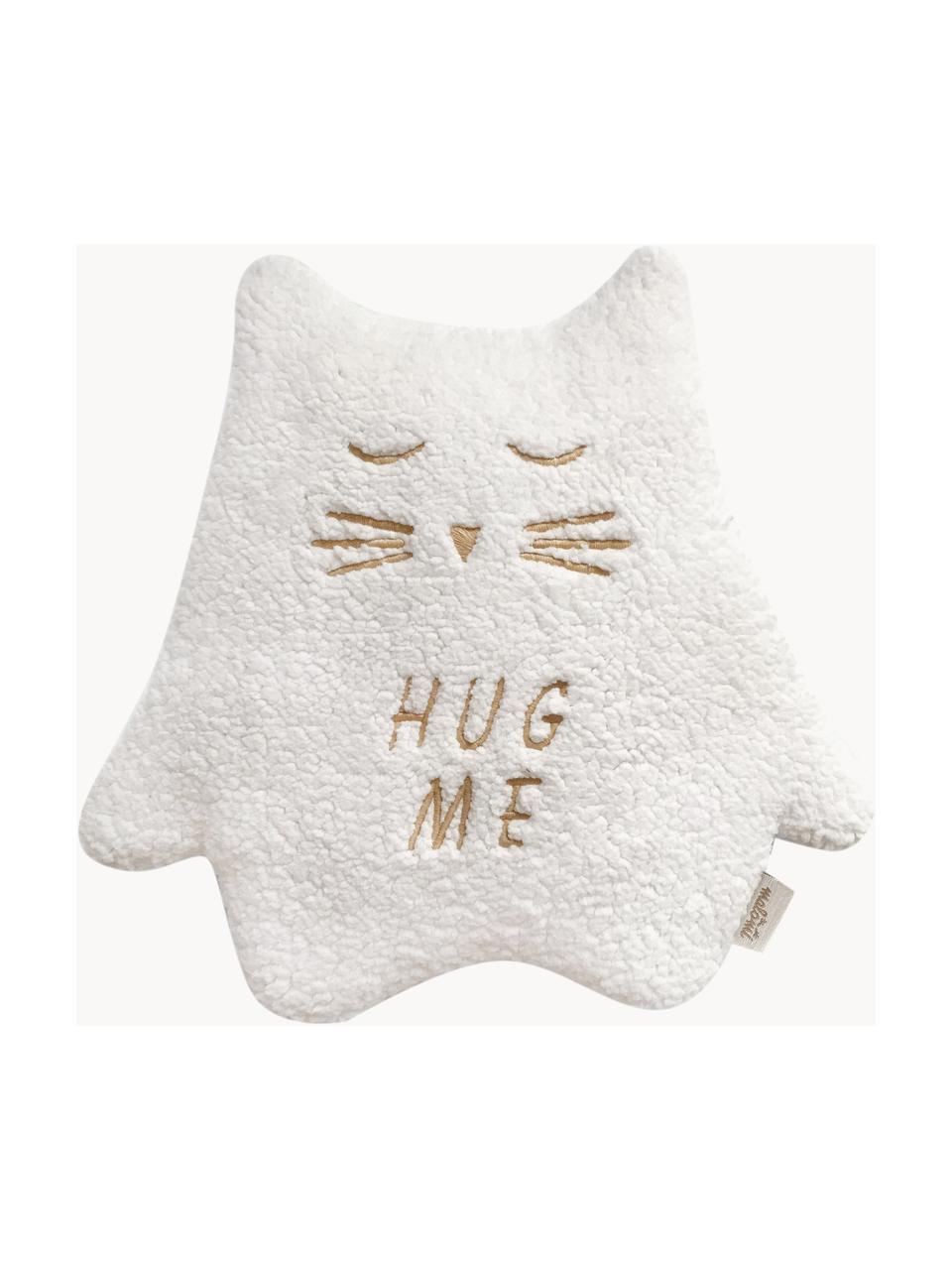 Cojín artesanal de peluche Kitten, Poliéster, Blanco Off White, An 31 x L 33 cm