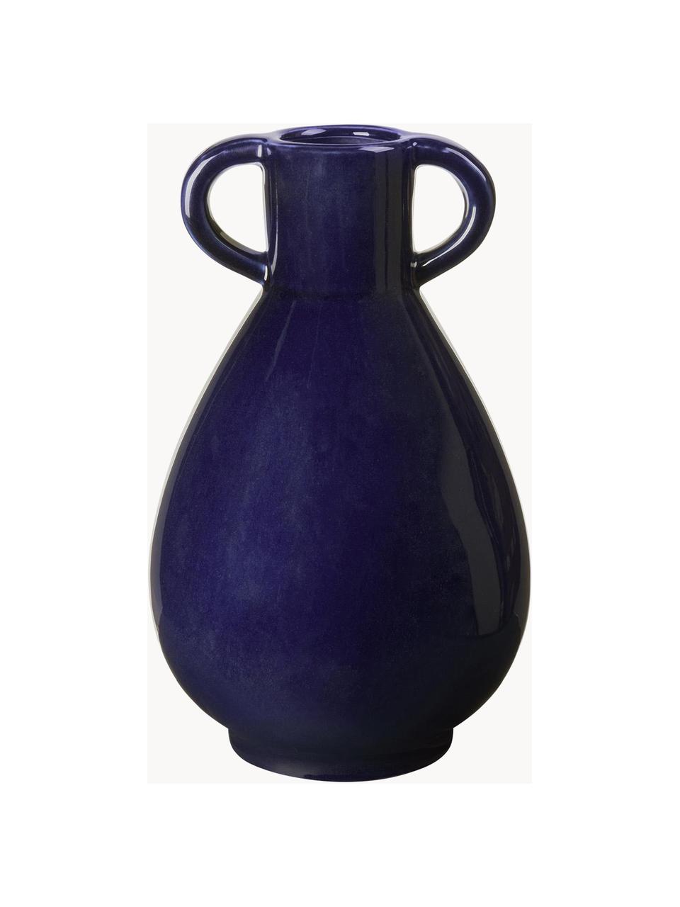 Handgefertigte Vase Simi aus Keramik, H 30 cm, Keramik, glasiert, Dunkelblau, B 18 x H 30 cm