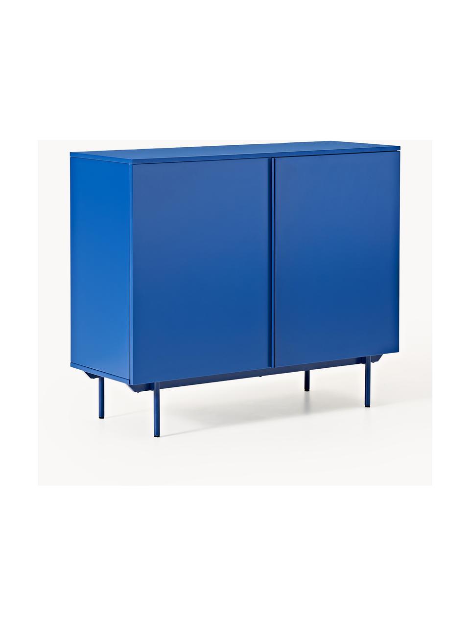 Credenza alta in legno Elona, Blu elettrico, Larg. 100 x Alt. 120 cm