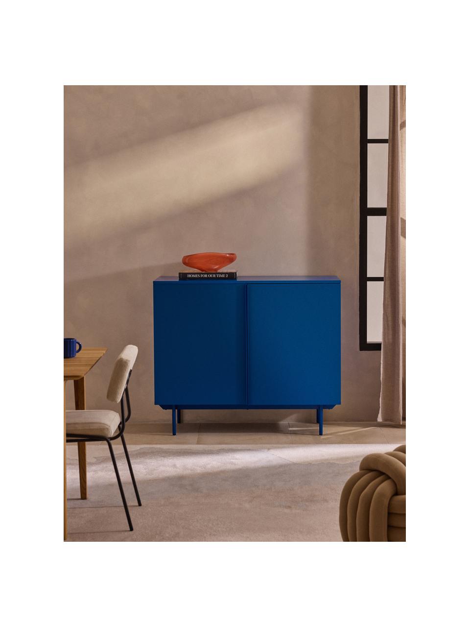 Credenza alta in legno Elona, Blu elettrico, Larg. 100 x Alt. 120 cm