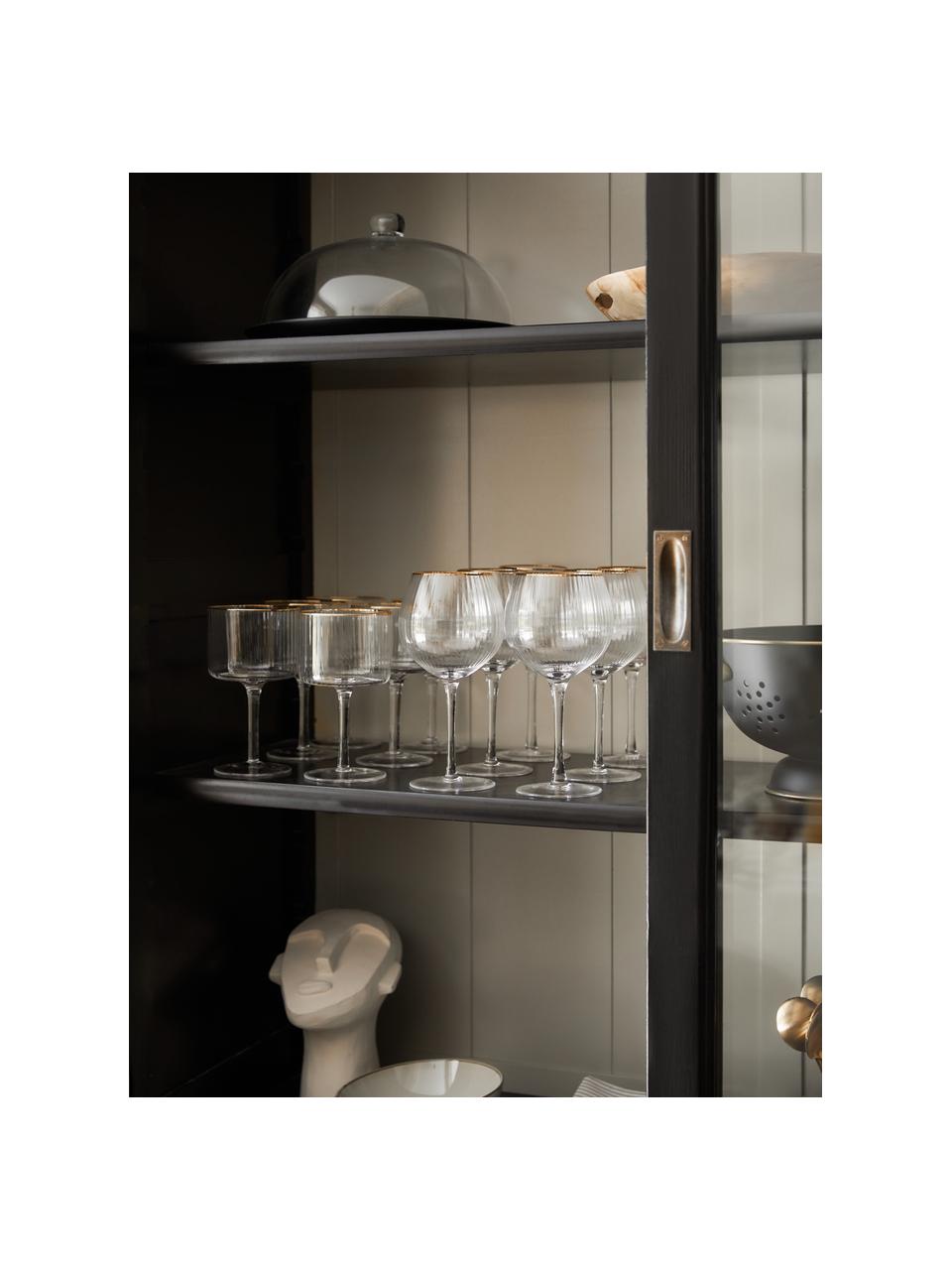 Bicchiere da vino rigato in vetro soffiato a forma sferica Palermo 4 pz, Vetro, Trasparente con bordo dorato, Ø 6 x Alt. 21 cm, 650 ml
