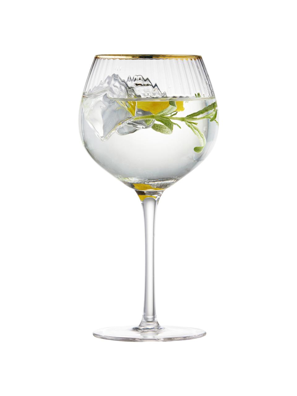 Kieliszek do wina z ryflowaną powierzchnią Palermo, 4 szt., Szkło, Transparentny ze złotą krawędzią, Ø 6 x W 21 cm, 650 ml