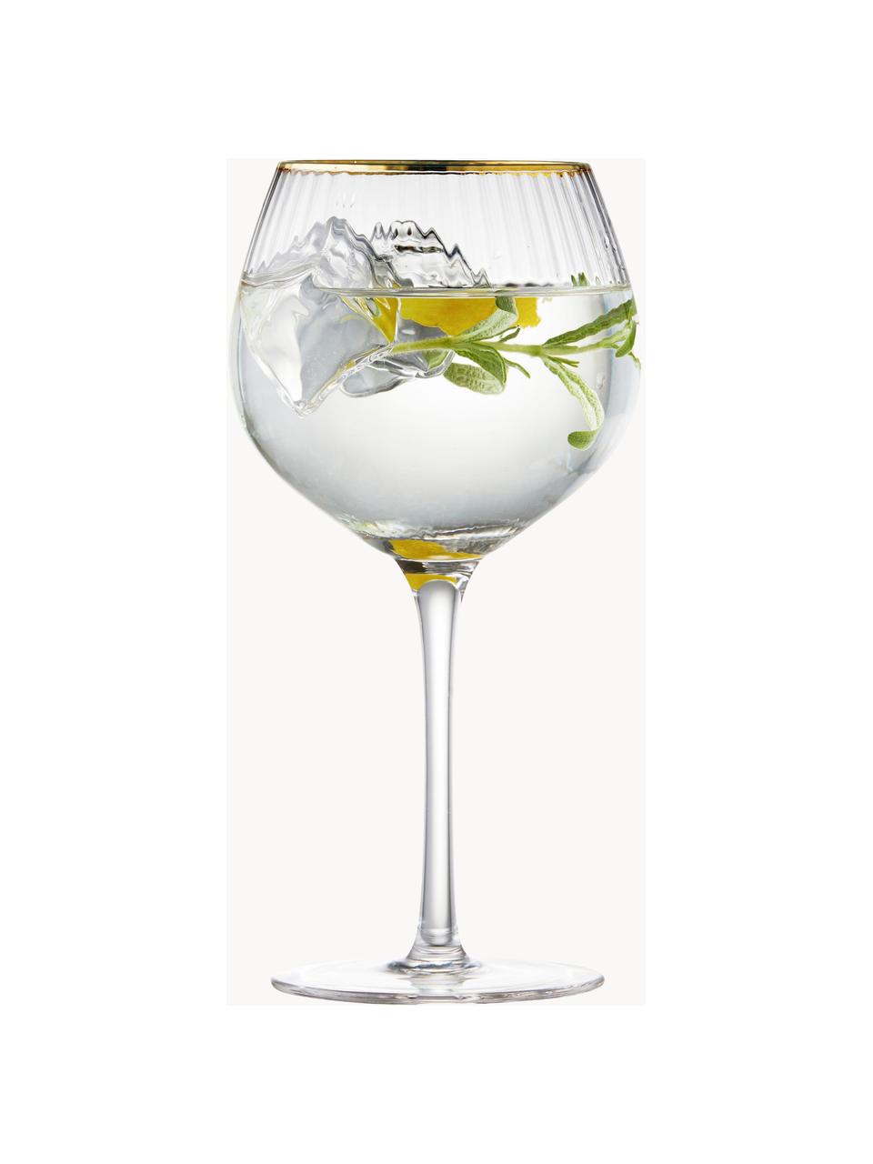 Copas de vino sopladas artesanalmente con relieve Palermo, 4 uds., Vidrio, Transparente, Ø 6 x Al 21 cm, 650 ml