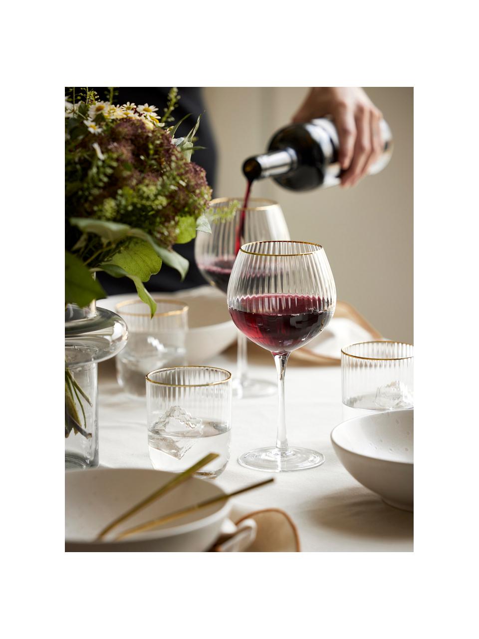 Bicchieri vino in vetro soffiato scanalato Palermo 4 pz, Vetro, Trasparente, Ø 6 x Alt. 21 cm, 650 ml
