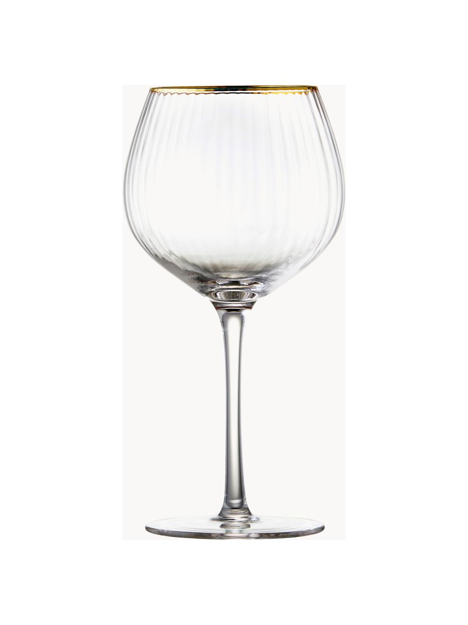 Copas de vino sopladas artesanalmente con relieve Palermo, 4 uds., Vidrio, Transparente, Ø 6 x Al 21 cm, 650 ml