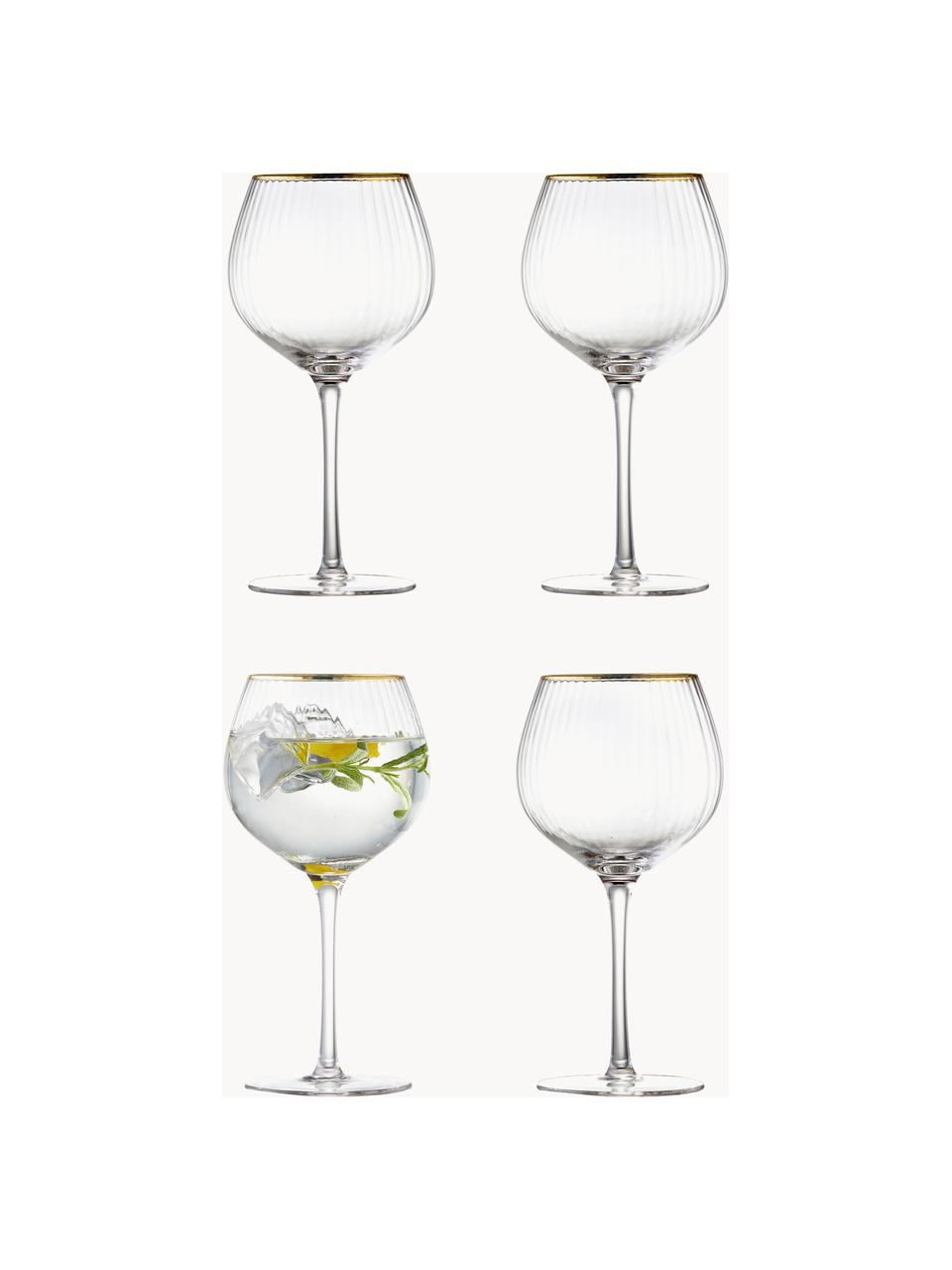 Mundgeblasene Weingläser Palermo in Kugelform mit Rillenstruktur, 4 Stück, Glas, Transparent, Ø 6 x H 21 cm, 650 ml