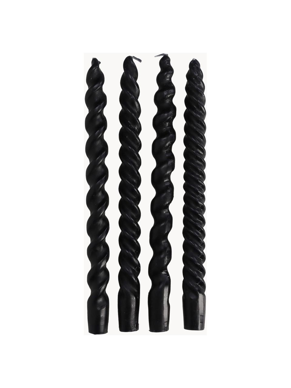 Set 4 candele bastoncino Spiral, Cera, Nero, Alt. 31 cm