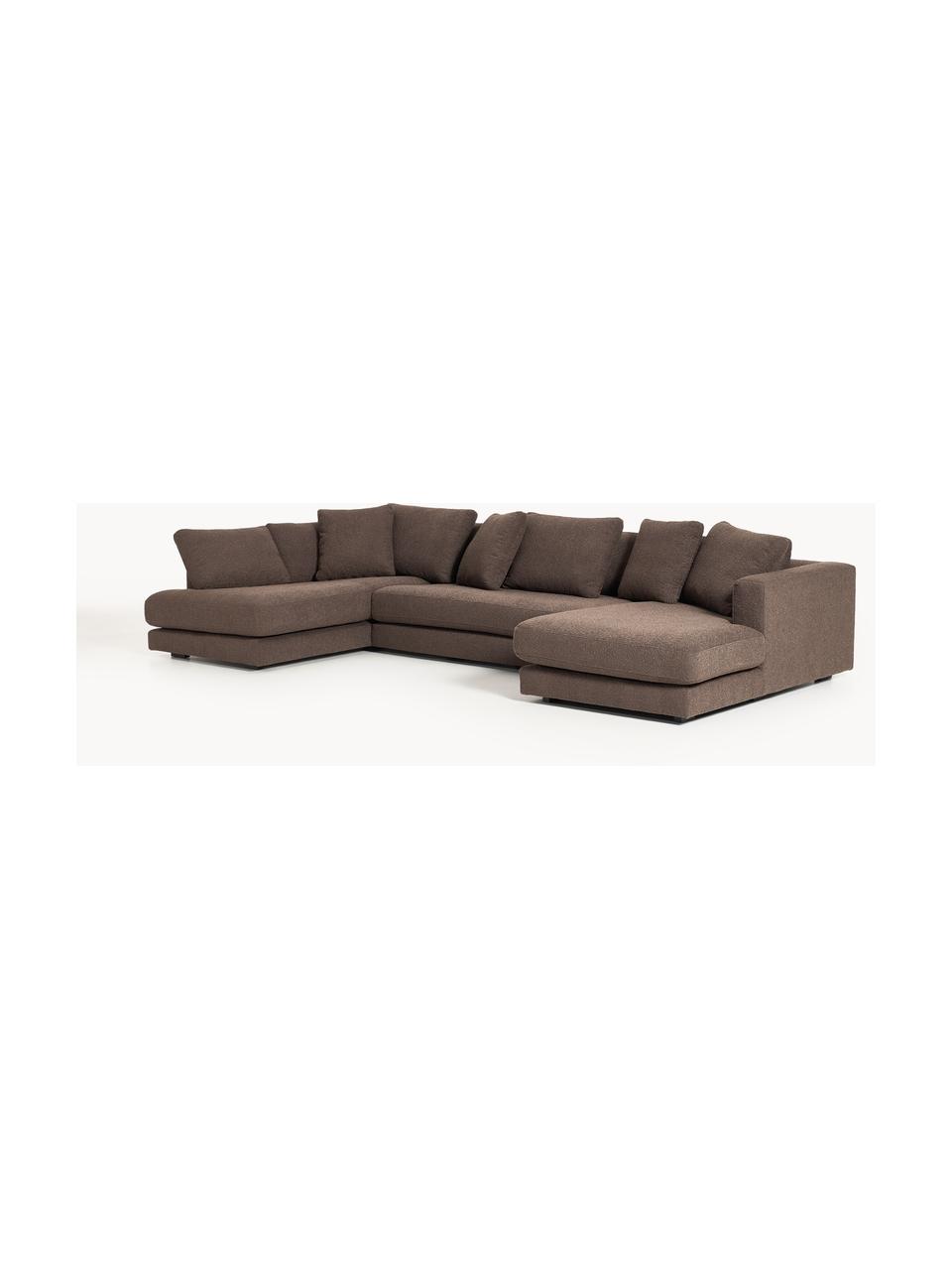 Sofa Bouclé Tribeca, Tapicerka: Bouclé (93% poliester, 6%, Stelaż: drewno bukowe, drewno sos, Nogi: drewno sosnowe Ten produk, Ciemnobrązowy Bouclé, S 356 x G 192 cm, lewostronna