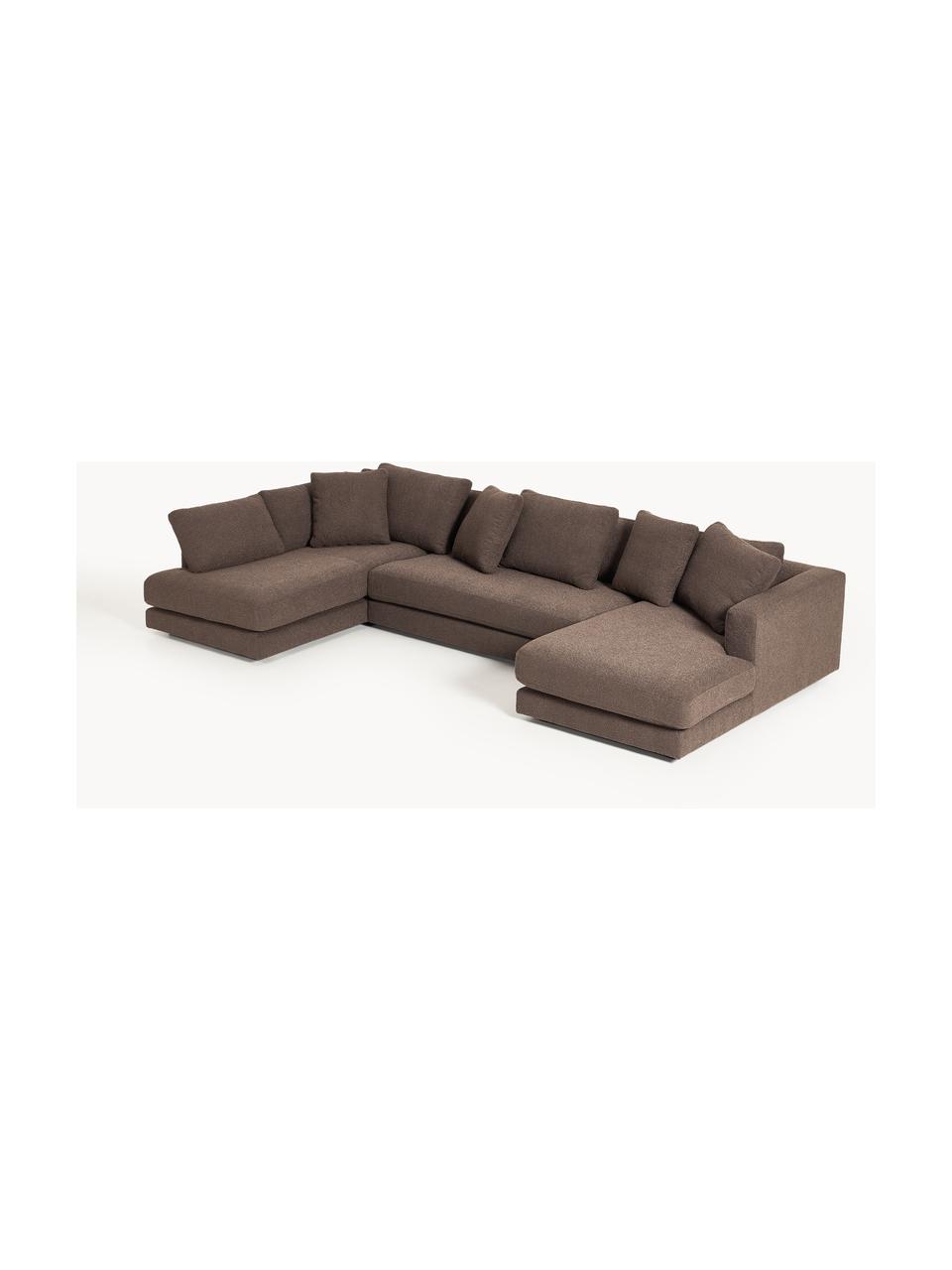 Sofa Bouclé Tribeca, Tapicerka: Bouclé (93% poliester, 6%, Stelaż: drewno bukowe, drewno sos, Nogi: drewno sosnowe Ten produk, Ciemnobrązowy Bouclé, S 356 x G 192 cm, lewostronna