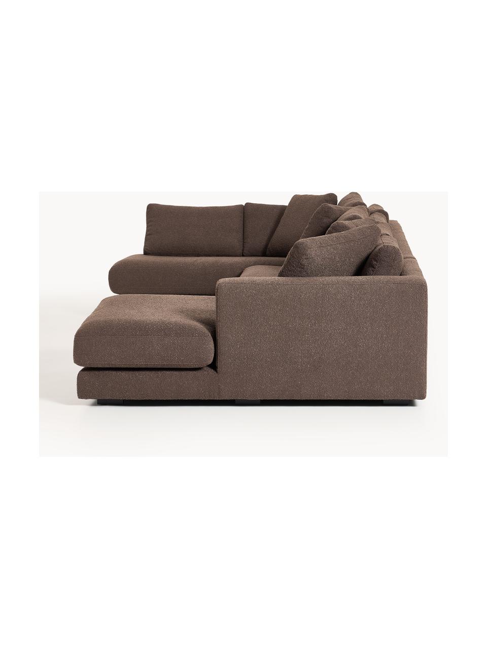 Sofa Bouclé Tribeca, Tapicerka: Bouclé (93% poliester, 6%, Stelaż: drewno bukowe, drewno sos, Nogi: drewno sosnowe Ten produk, Ciemnobrązowy Bouclé, S 356 x G 192 cm, lewostronna