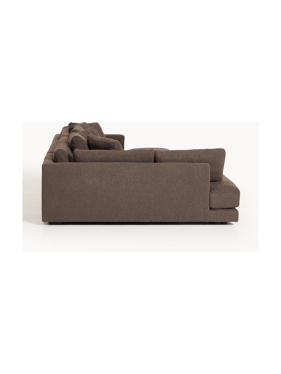 Sofa Bouclé Tribeca, Tapicerka: Bouclé (93% poliester, 6%, Stelaż: drewno bukowe, drewno sos, Nogi: drewno sosnowe Ten produk, Ciemnobrązowy Bouclé, S 356 x G 192 cm, lewostronna