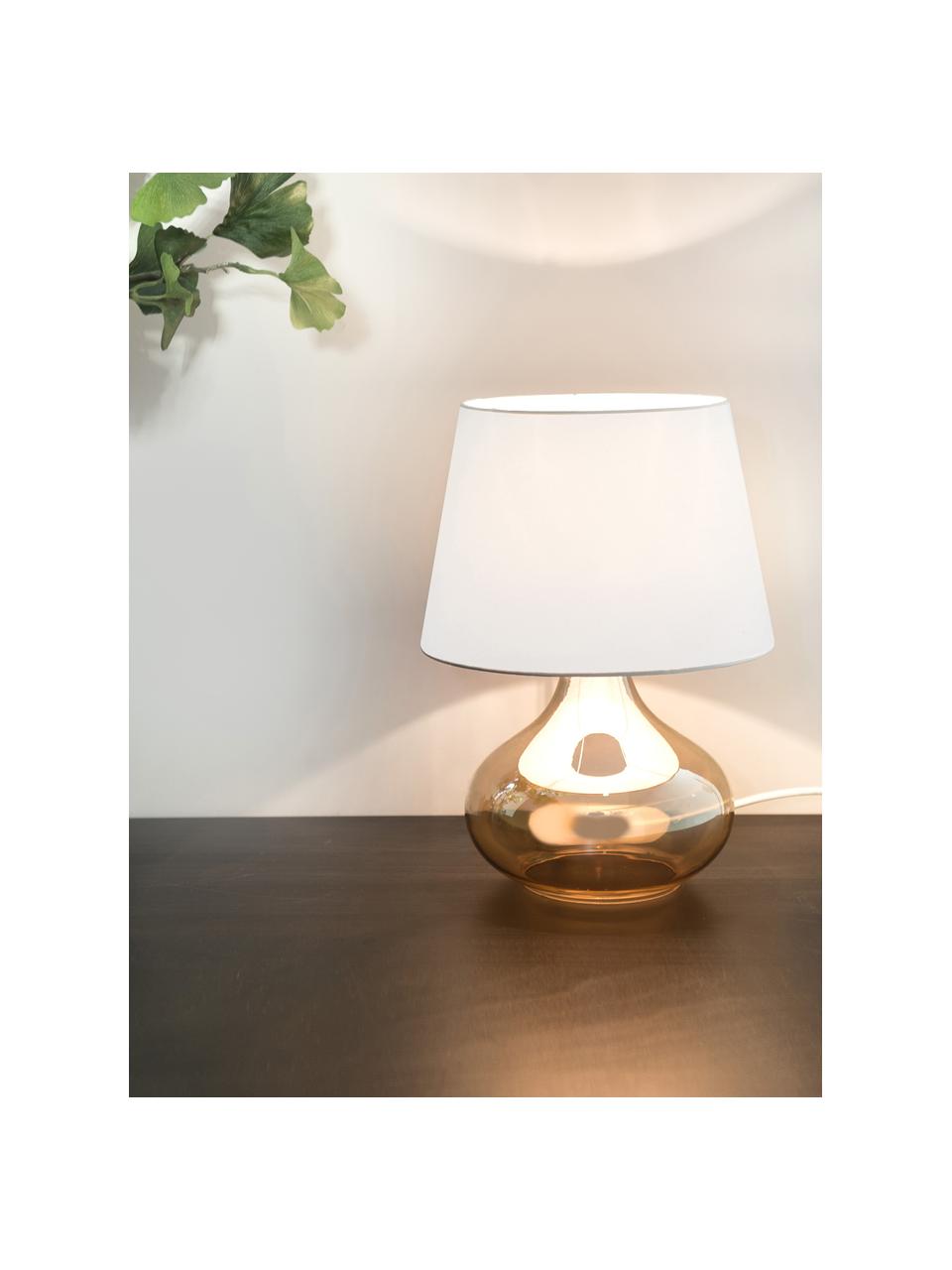 Tischlampe Cameron mit Glasfuss, Lampenschirm: Polyester, Weiss, Bernsteinfarben, Ø 18 x H 33 cm