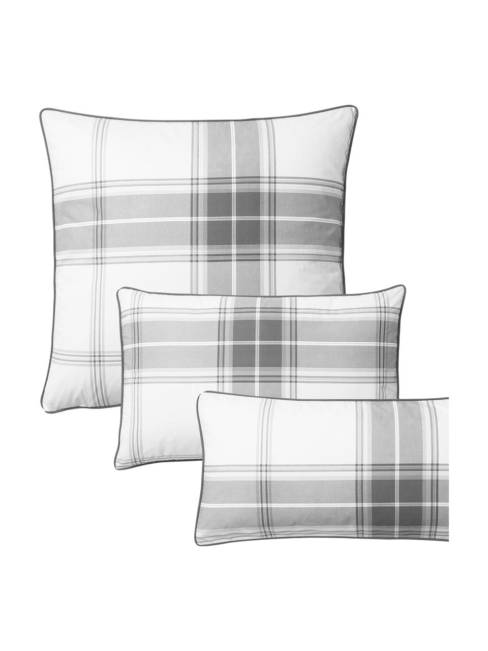 Karierter Baumwollperkal-Kopfkissenbezug Scarlet, Webart: Perkal Fadendichte 180 TC, Grau, Weiß, B 40 x L 80 cm