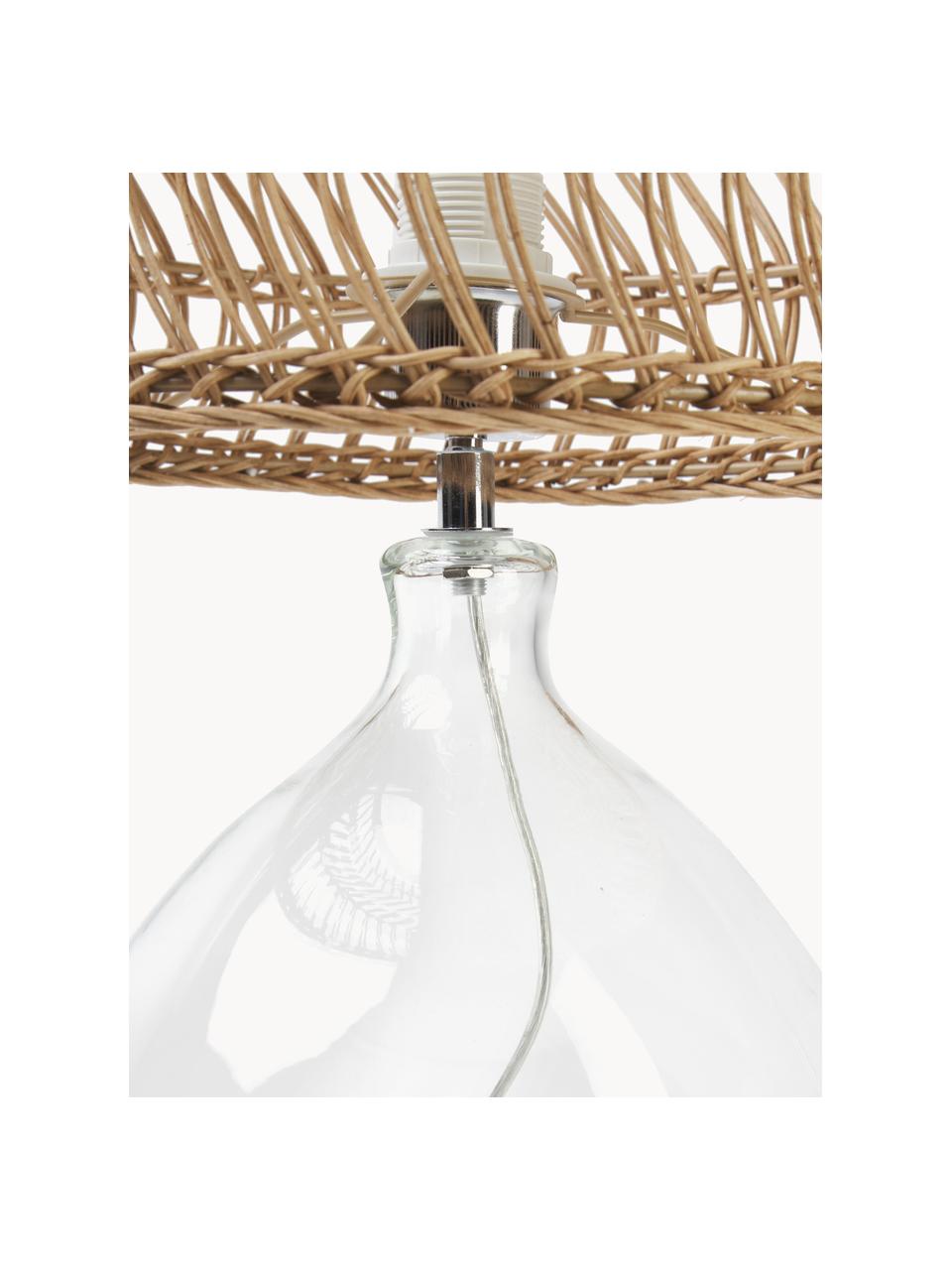 Lampada da tavolo con base in vetro e paralume in rattan Zoya, Paralume: rattan, Base della lampada: vetro, Marrone chiaro, trasparente, Ø 30 x Alt. 51 cm