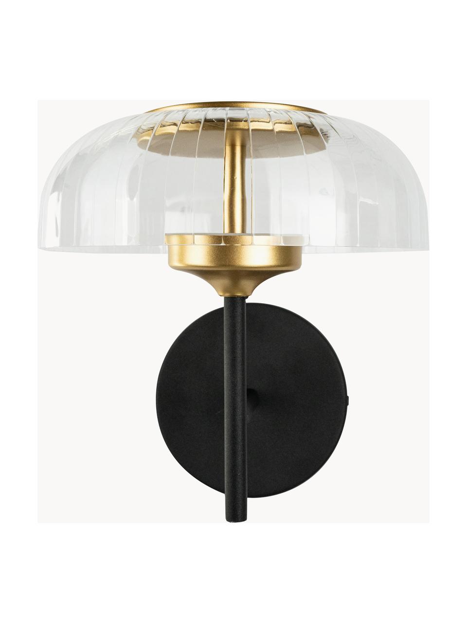 LED wandlamp Vitrum, Lampenkap: acrylglas, Transparant, goudkleurig, zwart, B 20 x D 25 cm
