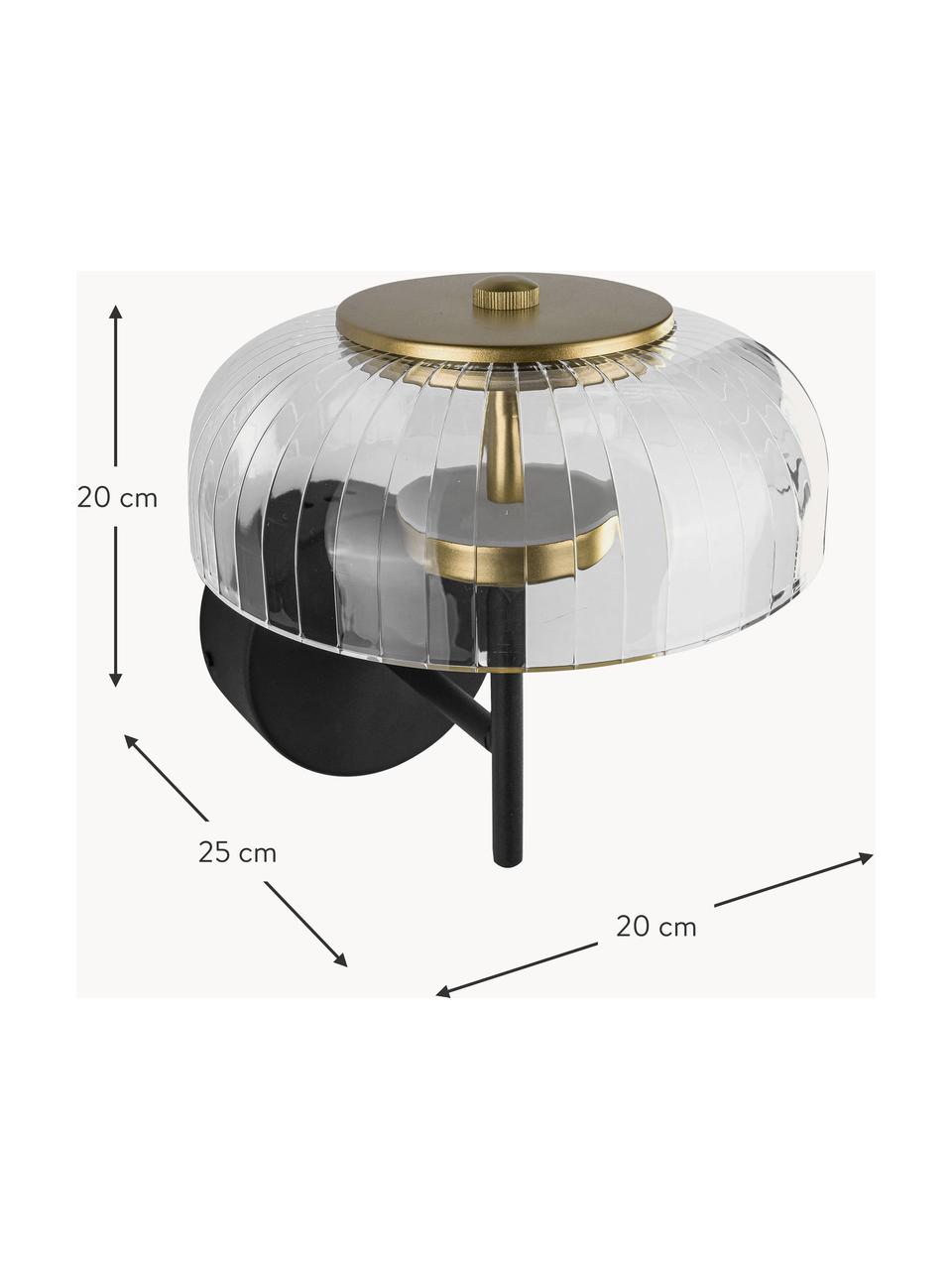 Aplique LED Vitrum, Pantalla: vidrio acrílico, Estructura: metal con pintura en polv, Transparente, dorado, negro, An 20 x F 25 cm