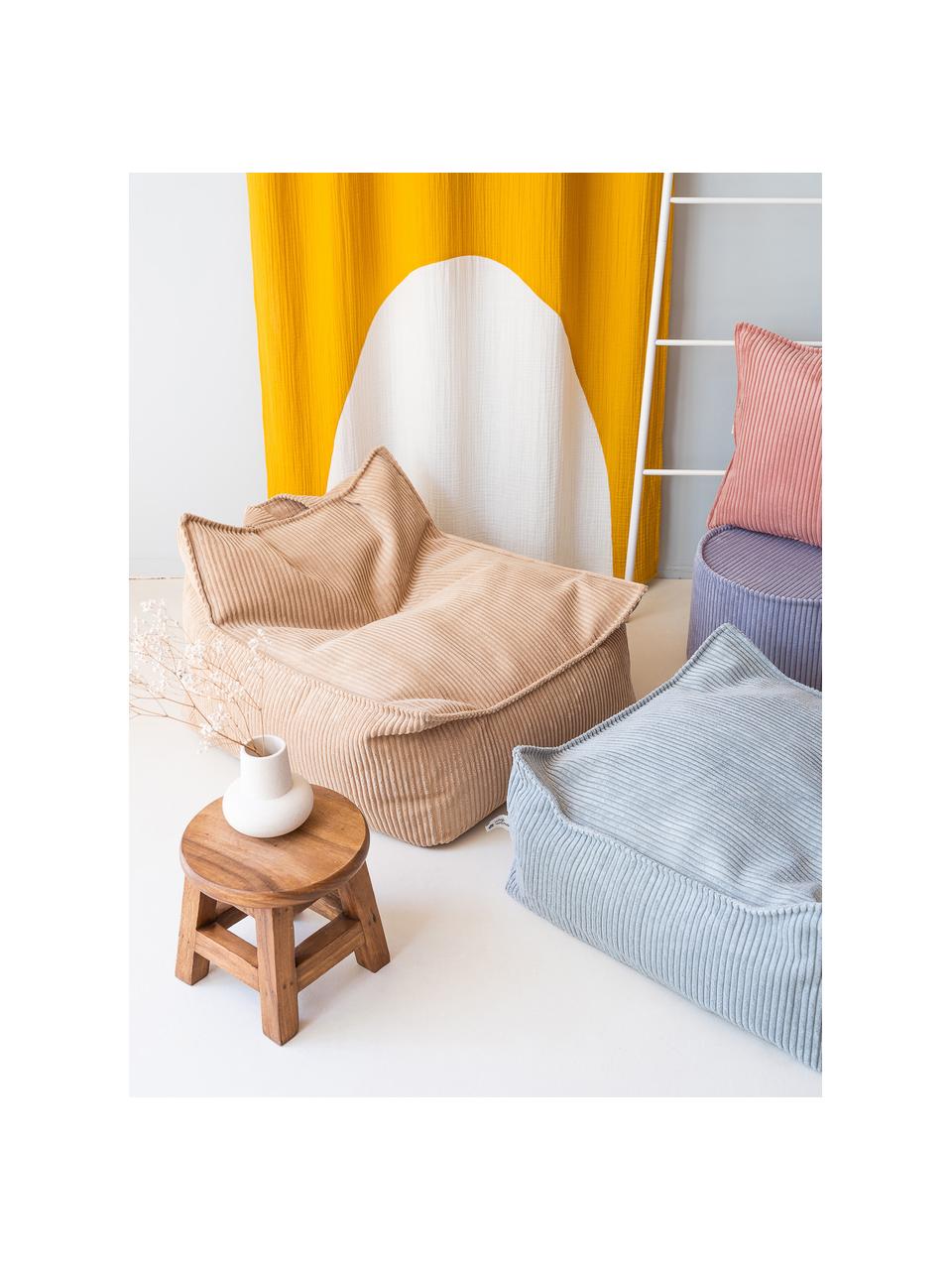 Fauteuil poire en velours côtelé pour enfant Sugar, Velours côtelé beige, larg. 70 x prof. 80 cm