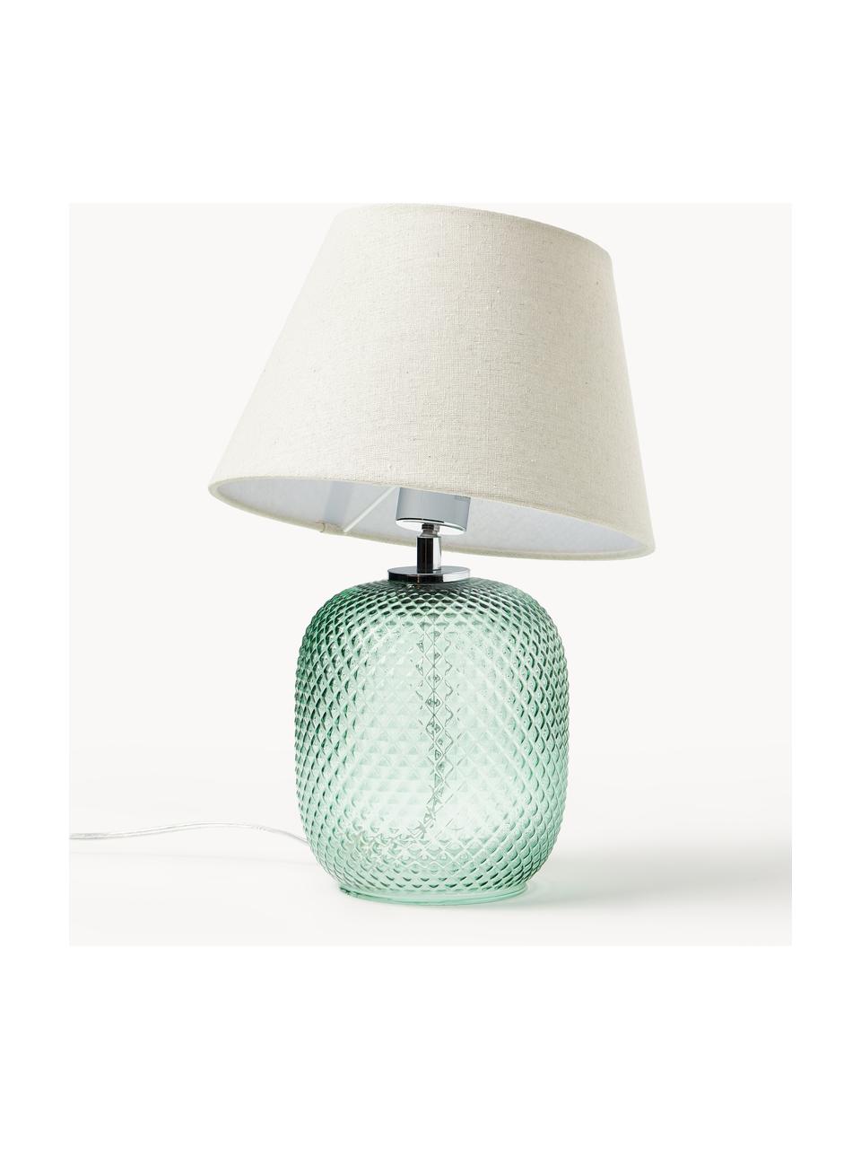 Lampada da tavolo piccola con base in vetro colorato Cornelia, Paralume: poliestere, Base della lampada: vetro, Beige, verde menta, Ø 28 x Alt. 18 cm