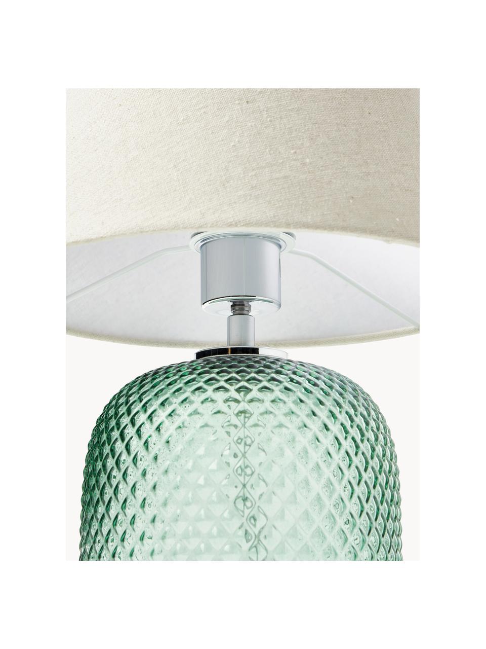 Lampada da tavolo piccola con base in vetro colorato Cornelia, Paralume: poliestere, Base della lampada: vetro, Beige, verde menta, Ø 28 x Alt. 38 cm
