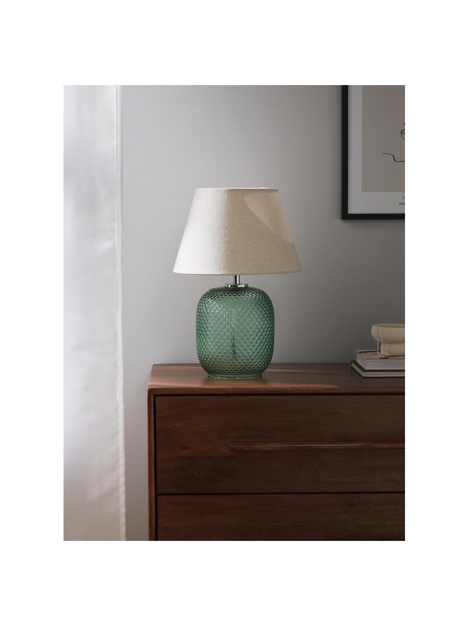 Lampada da tavolo piccola con base in vetro colorato Cornelia, Paralume: poliestere, Base della lampada: vetro, Beige, verde menta, Ø 28 x Alt. 18 cm