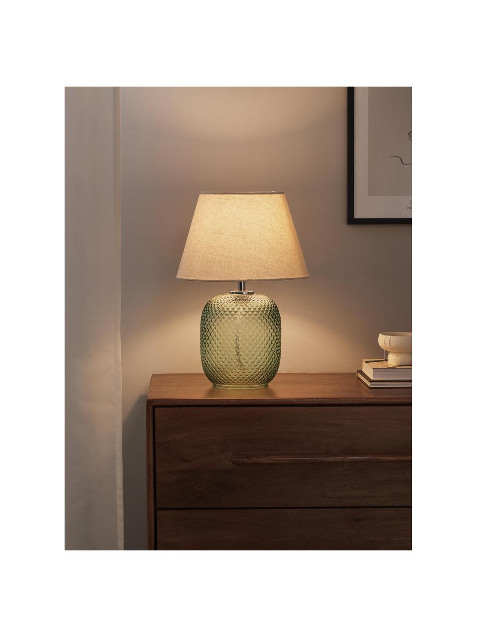 Lámpara de mesa pequeña de vidrio Cornelia, Pantalla: poliéster, Cable: plástico, Beige, verde menta, Ø 28 x Al 38 cm