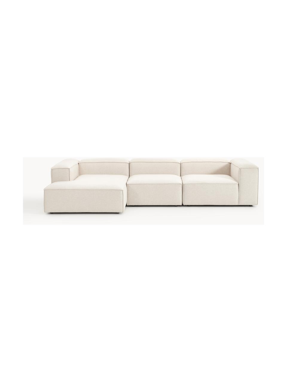 Narożna sofa modułowa z mieszanki lnu Lennon, Tapicerka: 50% wiskoza, 25% len, 15%, Nogi: tworzywo sztuczne Ten pro, Beżowa mieszanka lnu, S 327 x G 180 cm, lewostronna