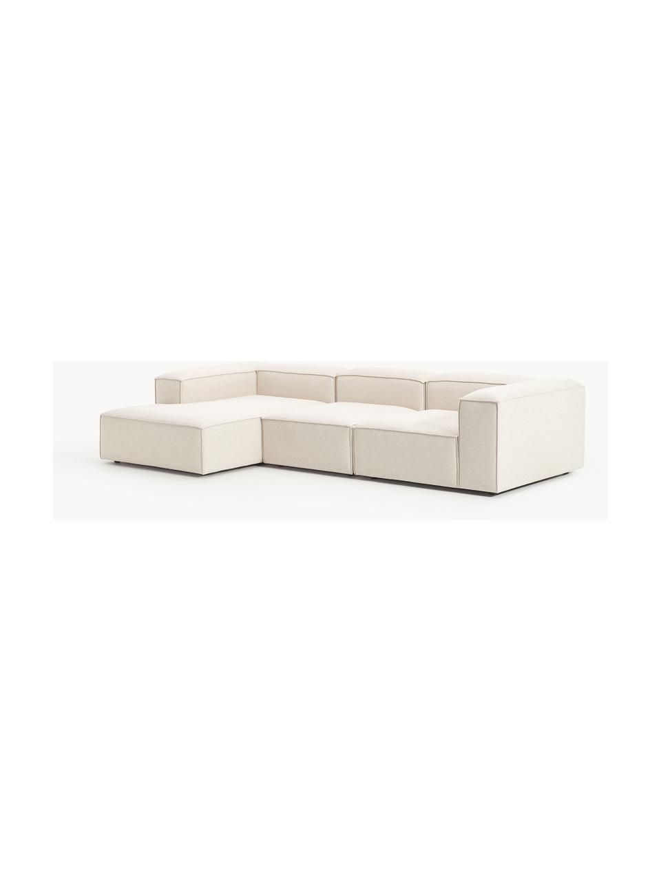 Modulares Ecksofa Lennon aus Leinen-Mix, Bezug: 50 % Viskose, 25 % Leinen, Gestell: Fichtenholz, Sperrholz, m, Füße: Kunststoff Dieses Produkt, Leinen-Mix Beige, B 327 x T 180 cm, Eckteil links