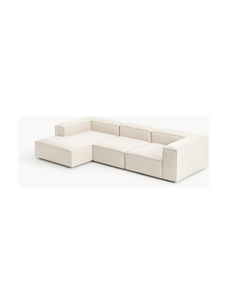 Modulares Ecksofa Lennon aus Leinen-Mix, Bezug: 50 % Viskose, 25 % Leinen, Gestell: Fichtenholz, Sperrholz, m, Füße: Kunststoff Dieses Produkt, Leinen-Mix Beige, B 327 x T 180 cm, Eckteil links