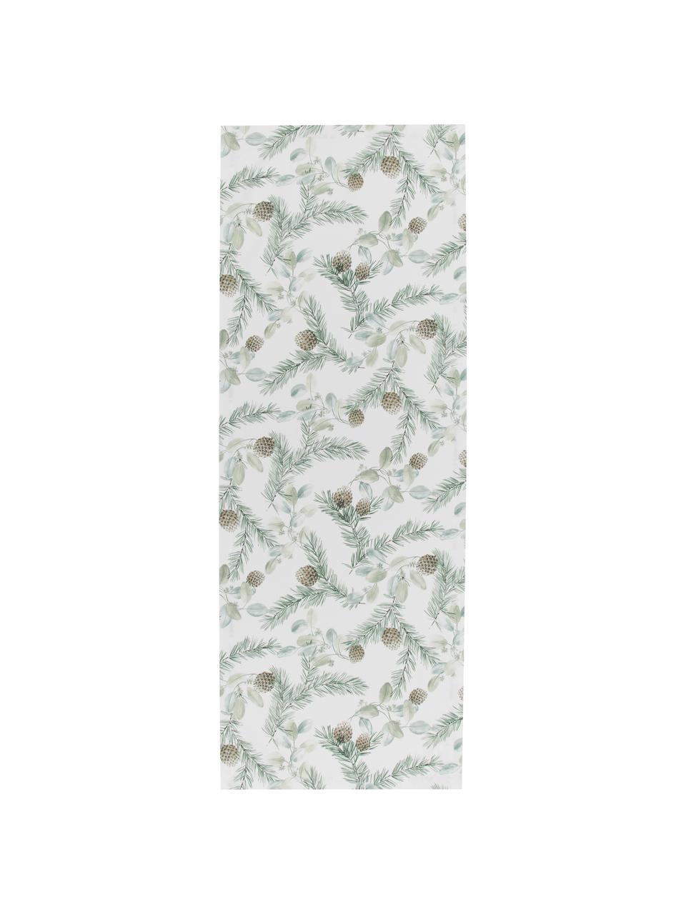 Runner in cotone con motivo pino Pinolo, 100% cotone, Verde, marrone, bianco, Larg. 50 x Lung. 140 cm