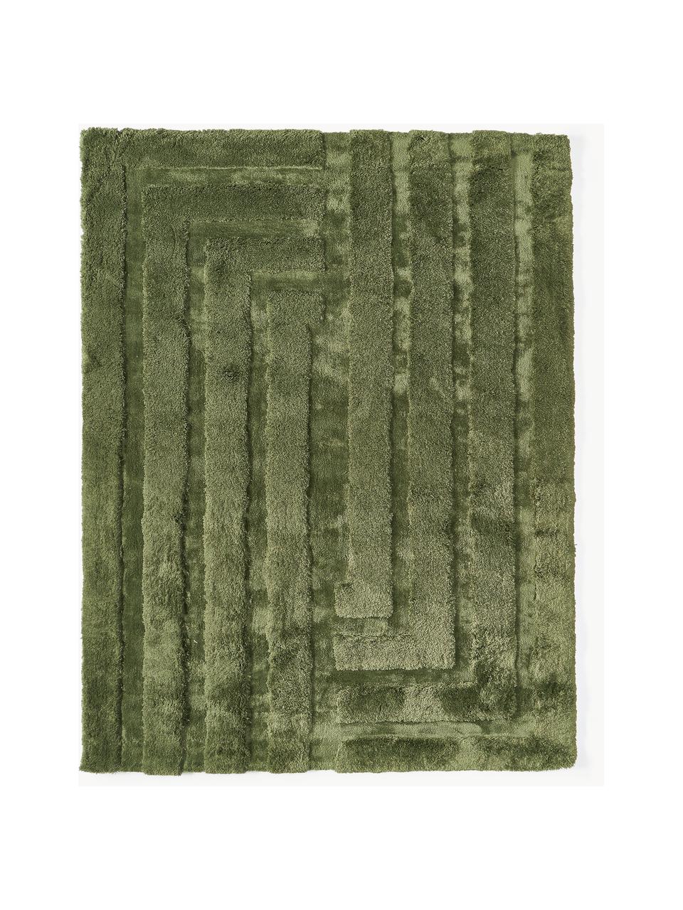 Tappeto soffice a pelo lungo con motivo in rilievo Genève, Retro: 55% poliestere, 45% coton, Verde scuro, Larg. 80 x Lung. 150 cm (taglia XS)