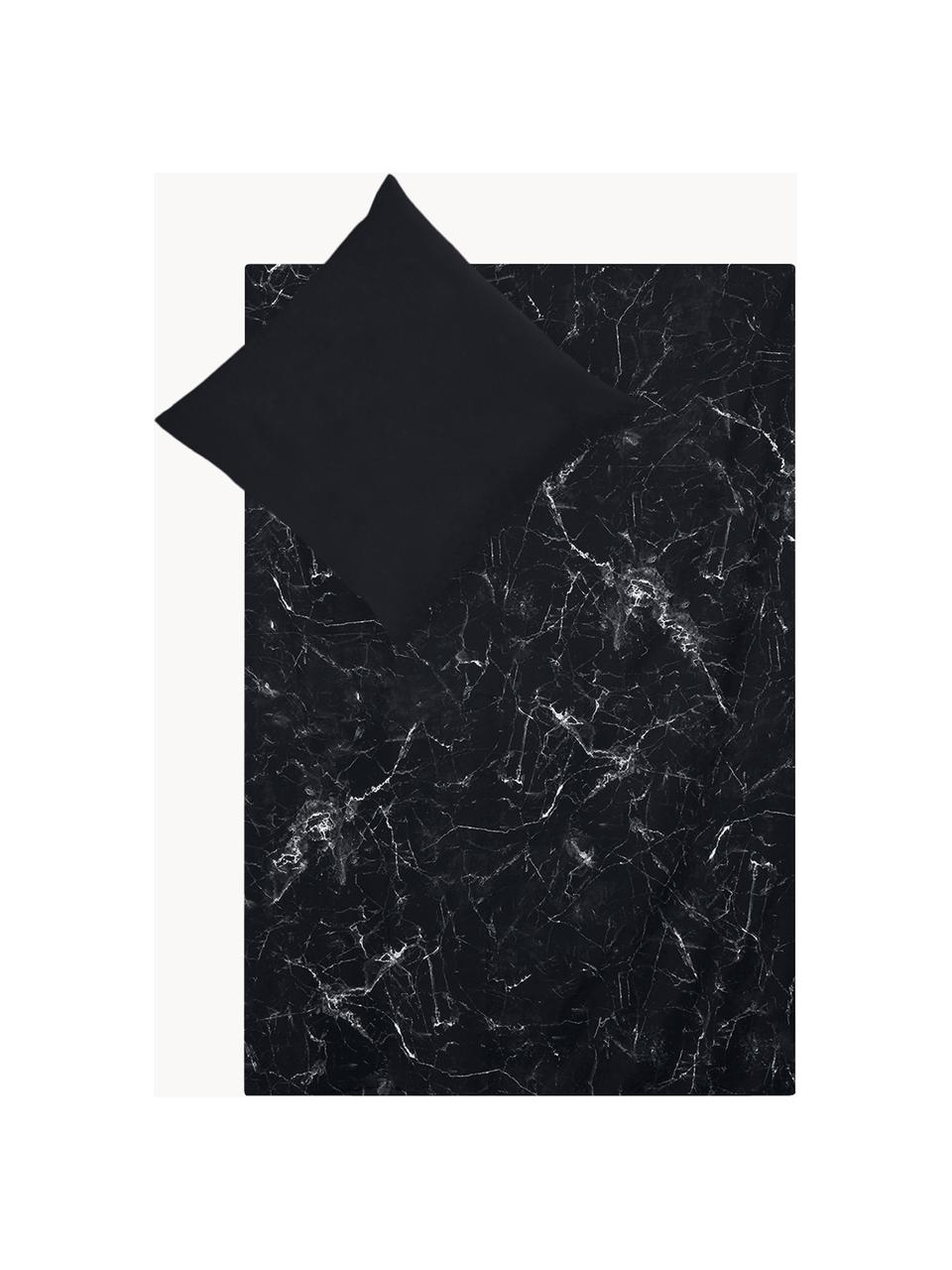 Baumwollperkal-Bettwäsche Malin mit Marmor-Muster, Webart: Perkal Fadendichte 200 TC, Schwarz, Weiß, 135 x 200 cm + 1 Kissen 80 x 80 cm
