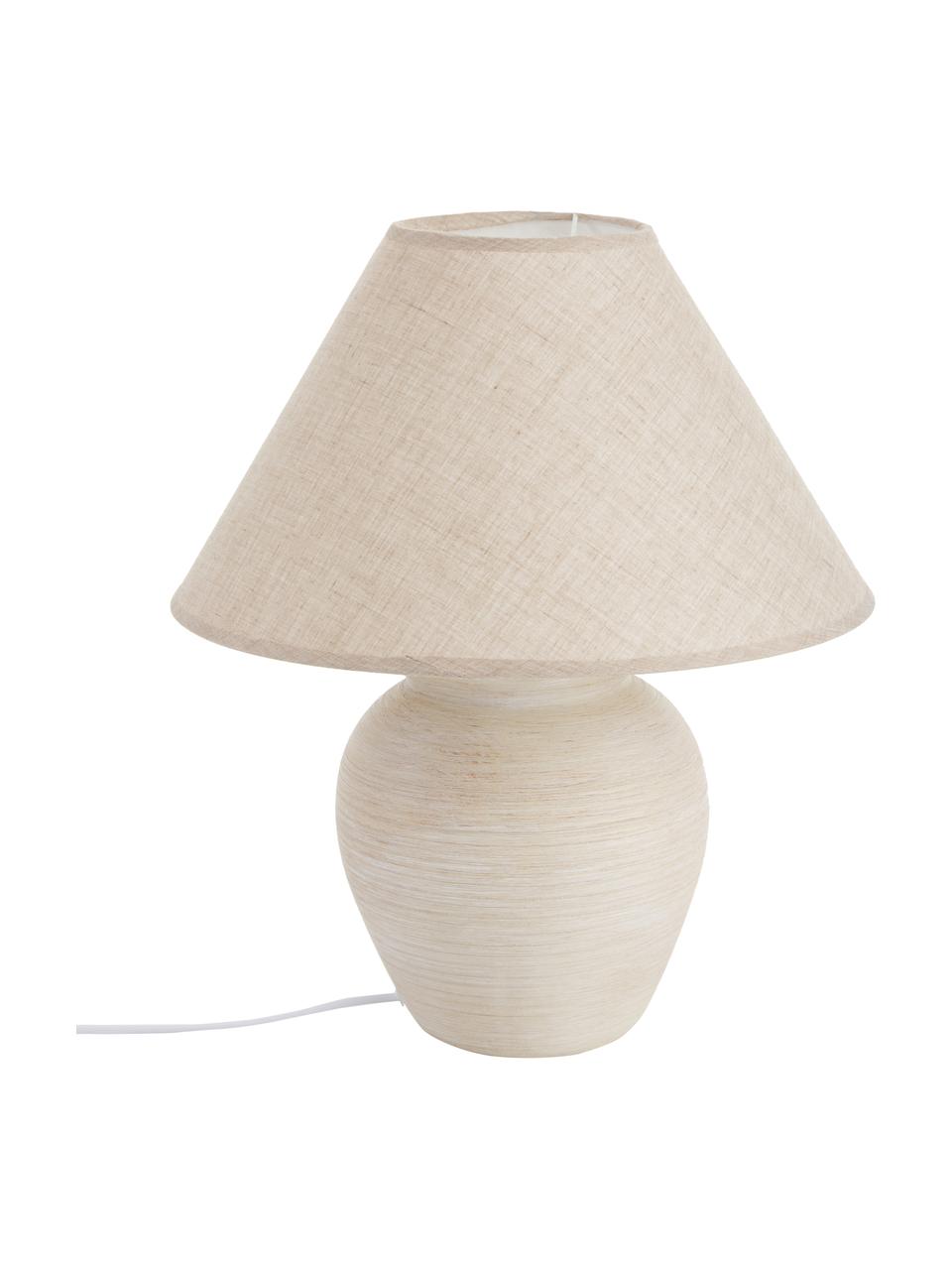 Keramik-Tischlampe Ramzi in Beige, Lampenschirm: Baumwolle, Lampenfuß: Keramik, Beige, Ø 34 x H 42 cm