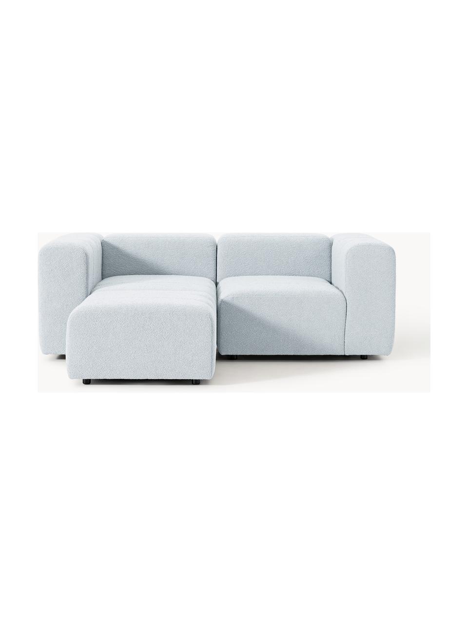 Modulares Bouclé-Sofa Lena (3-Sitzer) mit Hocker, Bezug: Bouclé (93 % Polyester, 6, Gestell: Buchenholz, Spanplatte, H, Bouclé Hellblau, B 211 x T 181 cm