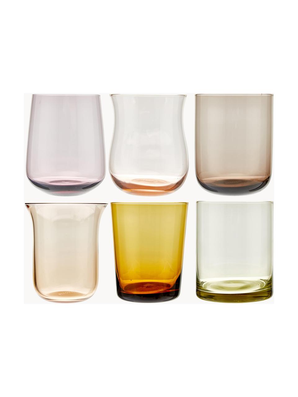 Mundgeblasene Wassergläser Diseguale in unterschiedlichen Farben und Formen, 6er-Set, Glas, mundgeblasen, Bunt, Ø 8 x H 10 cm, 200 ml